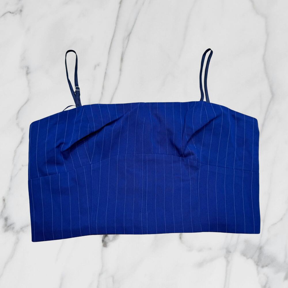 Walter Baker Tanvi Strapless Pinstripe Bustier Crop Top Blue XL - Picture 2 of 9